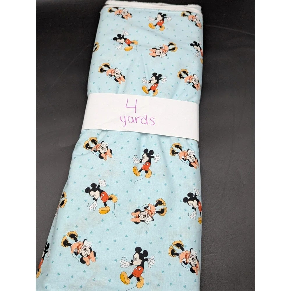 4 Yard Fabric Material Lot Mickey Minnie Oh Boy Blue Heart Cotton 43in JoAnn